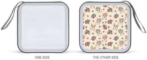 Portable 40-Capacity DVD Storage Binder Floral Flowers Cute Corgi, Hard Case CD Holder with Zipper, Organizer for Music Movies Game Discs