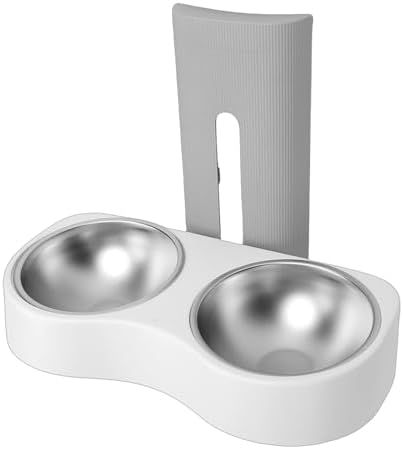 Wall Mounted Dog Bowls, Raised Cat Double Stainless Steel Bowl, Elevated Food and Water Bowls Feeder Station with Durable Design, Ideal for Small Pets & Kitten Feeding (Grey White)