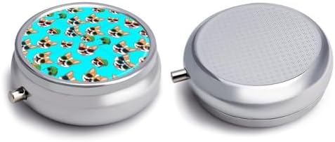 Round 3 Compartment Pill Container Cute Corgi Glasses, Cute Travel Pill Organizer for Purse Pocket Supplement Storage