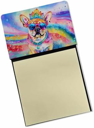 Caroline's Treasures Pug Hippie Dawg Sticky Note Holder Refillable Dispenser Self-Sticky Note Pads, Memo Pads Blank Desk Accessories