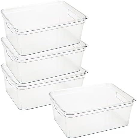 Simplify 4 Pack Medium Lidded Storage Bin | Dimensions: 14.17" x 10.4" x 5.5" | Multipurpose | Great For Home | Bathroom | Office | Kitchen | Home Organization | Clear