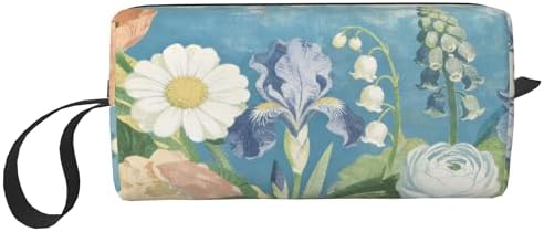Vintage Floral Garden Makeup Bag for Women with Wrist Strap | Durable 600D Oxford Fabric Cosmetic Organizer,Compact Travel Pouch with Handle for Gym & Daily Use