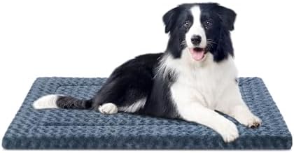Dog Bed Mat Washable Reversible Dog Crate Pad Soft Fluffy Pet Kennel Beds with Anti-Slip Bottom Dog Cat Sleeping Mattress for Medium Large Dogs, 35x22x1.5 Inch, Gray