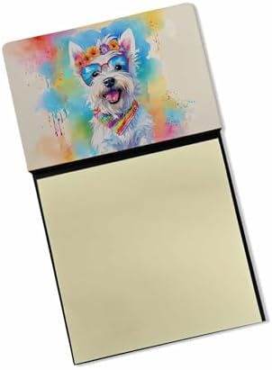 Caroline's Treasures Westie Hippie Dawg Sticky Note Holder Refillable Dispenser Self-Sticky Note Pads, Memo Pads Blank Desk Accessories