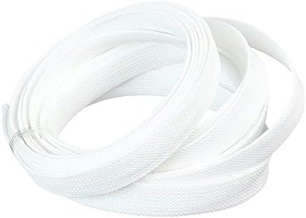Othmro 16.4ft Length PET Flexible Expandable Braided Cable Sleeves 0.62inch Width Wire Loom Sleeving and Organizers Flexible Wire Mesh Sleeves for TV Audio PC Cords from Pets Chewing White