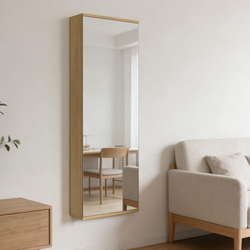 Shoe Cabinet with Mirror Modern Black Mirrored Shoe Storage Cabinet 67" Tall 5-Tier Shelves Narrow Shoe Storage Cabinet for Entryway Space Saving Furniture (Wall-Mounted, Oak)