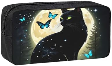 Black Cat And Butterfly Large Pencil Case, Durable Pen Bag Zipper Organizer Pouch for Office Travel for Women Men