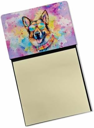 Caroline's Treasures German Shepherd Hippie Dawg Sticky Note Holder Refillable Dispenser Self-Sticky Note Pads, Memo Pads Blank Desk Accessories