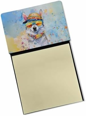 Caroline's Treasures Alaskan Klee Kai Hippie Dawg Sticky Note Holder Refillable Dispenser Self-Sticky Note Pads, Memo Pads Blank Desk Accessories