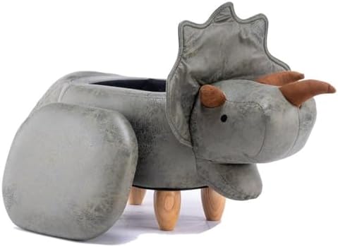 Home 2 Office Dinosaur Ottoman with Storage for Bedroom, Playroom, Nursery or Recreation Room Decor, Soft Animal-Shaped Ottoman with Wooden Legs