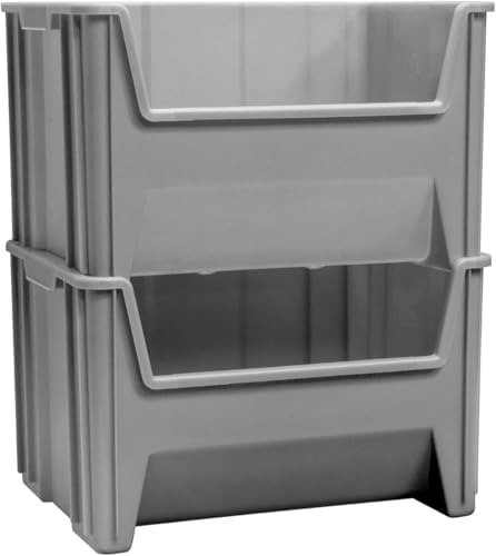 Akro-Mils Stak-N-Store Stackable Storage Bins, 15"x20"x12-1/2, Grey, 3-Pk