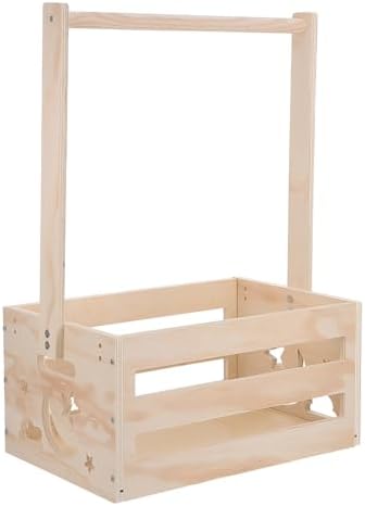 Wooden Dog Clothes Rack with Hanging Rod and Storage Basket, Pet Closet Organizer for Dog Clothes and Balls, Upright Design with Built-in Handles, for Balcony and Corner Storage