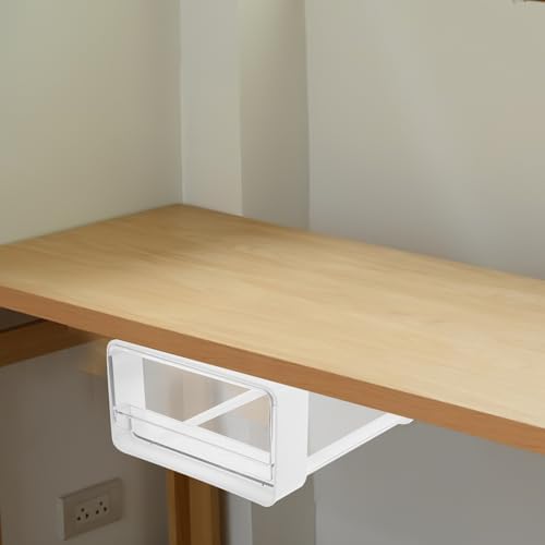 Desk Organizer Drawer Storage Box for Home Office, White Pet and Hips Material with Large Capacity, Strong and Easy to Install Storage Solution for Notes and Chargers