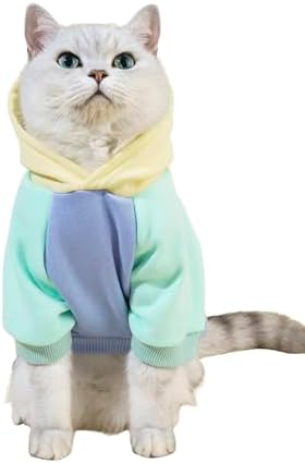 QWINEE Basic Dog Hoodie Sweatshirt Puppy Sweater Warm Cat Costumes Pet Clothes for Chihuahua Puppy Kitten Small Medium Dogs Yellow and Blue Small