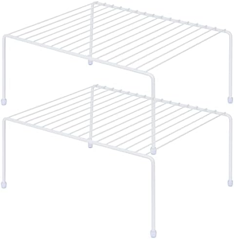 SIBAO Kitchen Cabinet Storage Shelf Rack/Plastic Feet - (13.1 x 10.2 Inch) - Steel Metal - Rust Resistant Finish - Cups, Dishes, Cabinet & Pantry Organization (2, White)