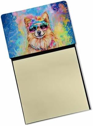 Caroline's Treasures Pomeranian Hippie Dawg Sticky Note Holder Refillable Dispenser Self-Sticky Note Pads, Memo Pads Blank Desk Accessories