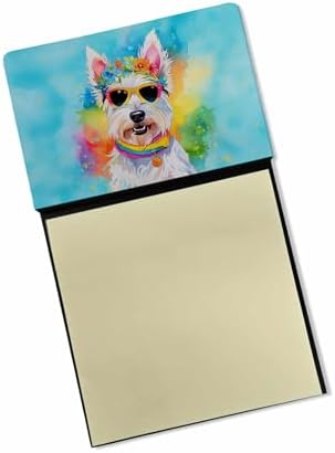 Caroline's Treasures Westie Hippie Dawg Sticky Note Holder Refillable Dispenser Self-Sticky Note Pads, Memo Pads Blank Desk Accessories
