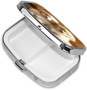 Pill Box 2 Compartment Medicine Pill Case for Pocket or Purse Mini Metal Pill Holder Cute Dog Pill Case Vitamin Organizer Portable Travel Pill Container to Hold Supplements Vitamins