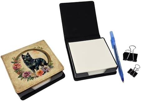 Caroline's Treasures Schipperke and Flowers PU Leather Note Paper Holder with Artist-Designed Cover, Desk Accessory, Office Gift