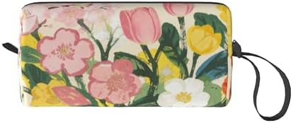Spring Floral Bouquet Makeup Bag for Women with Wrist Strap | Durable 600D Oxford Fabric Cosmetic Organizer,Compact Travel Pouch with Handle for Gym & Daily Use