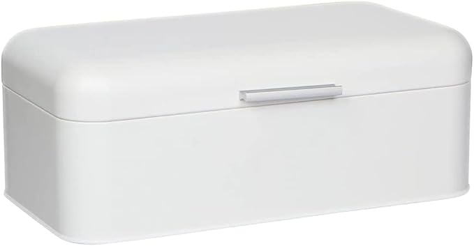 Extra Large White Bread Box for Kitchen Countertop 16" x 9" Holds 2 Loaves | Stainless Steel Vintage Bread Boxes for Kitchen Counters