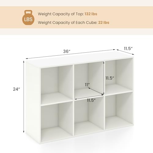 Giantex 6-Cube Bookcase, 3-Tier Cubby Bookshelf, Horizontal Vertical Display Rack with Anti-Tipping Kits, Modern Storage Organizer Shelf Unit for Bedroom, Living Room, Study Room, White | Horizontal Vertical Display Rack with Anti-Tipping Kits, Modern ...