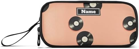 KLL Custom Large Capacity Pencil Case Organizer Teen Pencil Case with Zipper Cute School Supplies with Zipper Vinyl Records Music Peach