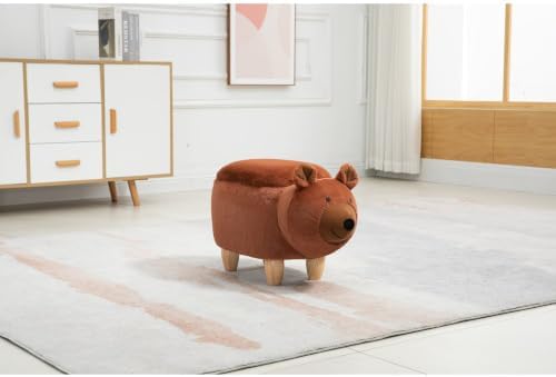 Home 2 Office Bear Ottoman for Kids' Bedroom, Playroom, Nursery, and Living Room, Animal Ottoman with Storage, Footstool for Kids, Brown