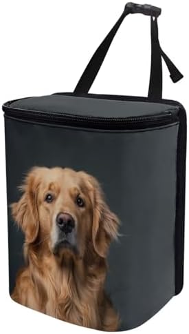 DISNIMO Golden Retriever Car Trash Can with Lid, Leak Proof Trash Bin Garbage Bag Collapsible Automatic Portable Trash Can, Easy to Clean, Used in Car Home Office