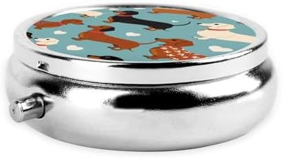 Dachshund Printed Pill Organizer,Round Travel Pill Organizer mini Medicine Pill Box for Purse Iron Plating