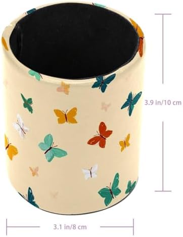 Faux Leather Pen Holder for Desk, Pencil Organizer Butterfly Pen Cup Desk Decor Makeup Brush Holder Storage for Office Home