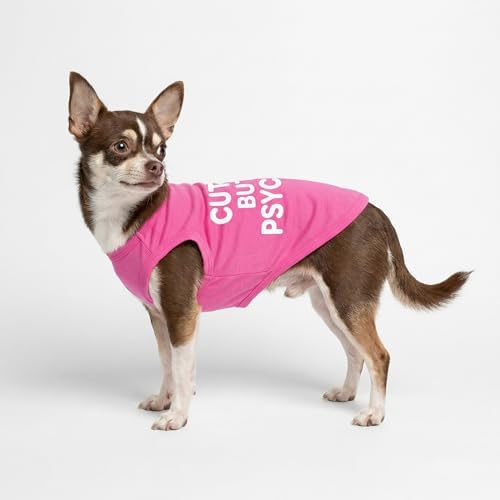 Fitwarm Cute But Psycho Dog Shirt, Summer Clothes for Small Dogs Girl, Funny Pet Outfit, Pink, White, Large