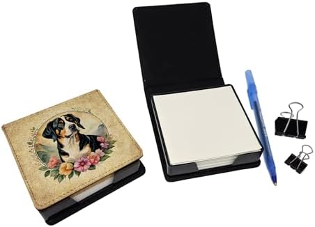 Caroline's Treasures Entlebucher Mountain Dog and Flowers PU Leather Note Paper Holder with Artist-Designed Cover, Desk Accessory, Office Gift