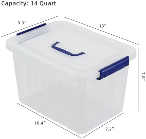 Farmoon 12 Quart Plastic Lidded Storage Bin, 6 Pack Latching Organizer Box