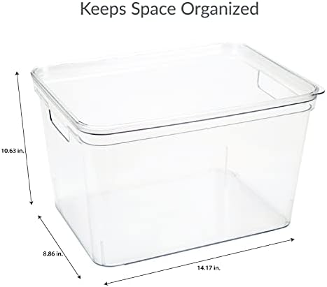 Simplify 2 Pack Large Lidded Storage Bin, Dimensions: 14.17" x 10.6" x 8.9", Multipurpose Organizer, Great for Home, Bathroom, Office, Kitchen, Clear, 2 Open Handles, Home Organization