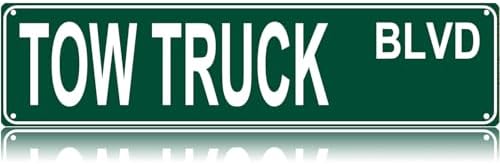 Tow Truck Blvd Street Sign, Vintage Tin Sign, Wall Decor For Home Farmhouse Bar Cafe Garage, Indoor Outdoor Decoration For Truck Enthusiast Garage Holiday Gift 16x4 Inch