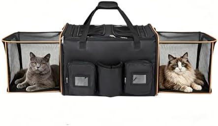 Wheeled Rolling Double Expandable 2 in 1 Pet Travel Crate, Large Foldable Unit with Detachable Divider, Breathable Oxford Collapsible Storage Friendly Design