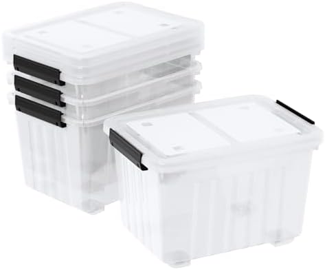 50L Stackable Storage Bin with Lid, Plastic Container with Heavy Duty Latches to Organize, Clear, 4-Pack