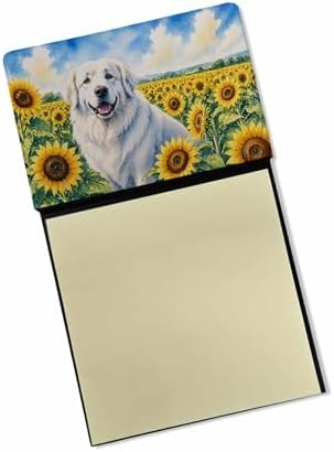 Caroline's Treasures Great Pyrenees in Sunflowers Watercolor Sticky Note Holder Refillable Dispenser Desk Accessory 3x3 Pad Gift