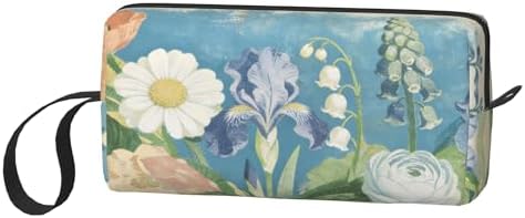 Vintage Floral Garden Makeup Bag for Women with Wrist Strap | Durable 600D Oxford Fabric Cosmetic Organizer,Compact Travel Pouch with Handle for Gym & Daily Use