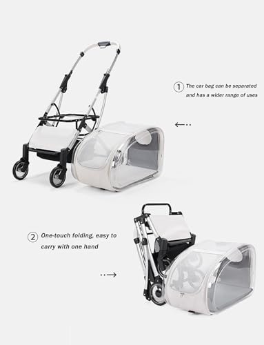 Foldable Pet Stroller，Pet Stroller for Small Medium Dogs,3 in 1 Folding Cat, W Removable Carrier,Car Seat,Sun Shades, Dog(Pink)