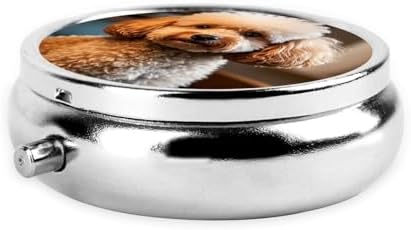 Pill Box with Mirror Cute Pet Poodle 3 Compartment Small Pill Case for Purse Or Pocket Mini Metal Pill Holder Travel Weekly Medicine Tablet Vitamin Holder Organizer Travel Gifts
