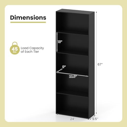 GIANTEX 5-Tier Bookshelf Set of 2, Freestanding Bookcase with 5 Open Shelf, Modern Display Shelf, Storage Organizer for Living Room Bedroom Home Office