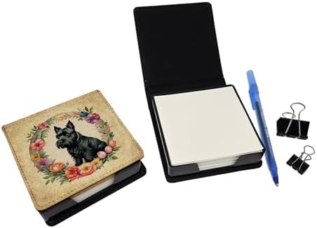 Caroline's Treasures Scottish Terrier and Flowers PU Leather Note Paper Holder with Artist-Designed Cover, Desk Accessory, Office Gift