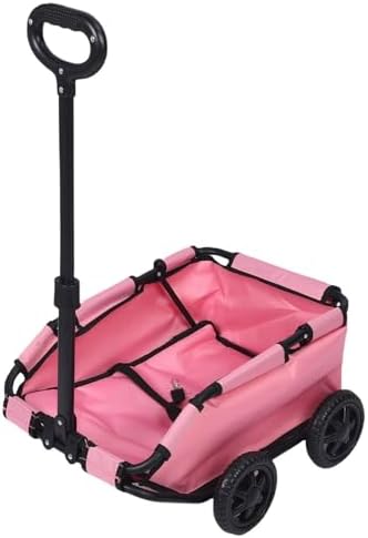 Folding Travel Cart Pet Carrier Cart Utility Wagon with V Shape Opening Internal Buckles Smooth Movement for Light Carrying and Suitable for Walking Pet Supplies Vacation, Pink