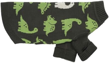Fitwarm Dinosaur Dog Jacquard Sweater, Knitted Winter Clothes for Small Dogs Boy Girl, Cozy Pet Outfit, Dark Green, Olive, White, Large