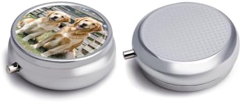 Round Small Pill Case 3 Compartment Metal Portable Travel Pillbox for Purse | Moisture Proof, Easy to Open, Fits Wallets & Pockets, Retriever Dogs Puppies Pets Pill Organizer for Vitamins Fish Oil