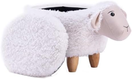 Home 2 Office Sheep Ottoman with Storage for Bedroom, Playroom, Nursery or Recreation Room Decor, Soft Animal-Shaped Ottoman with Wooden Legs