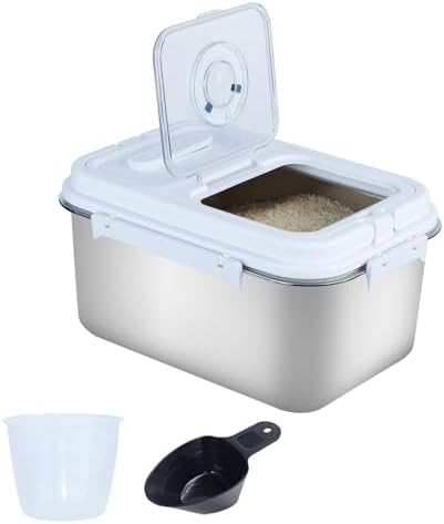 10L Stainless Steel Flour Storage Containers with Lid Rice Grain Kitchen Bucket Airtight Canister for Cereals Flour Sugar Tea Milk Wine Ice, Dry/Wet Food,Grey
