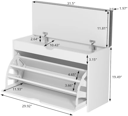 VOWNER Shoe Storage Bench with 3-Tier Flip Drawer, Shoe Rack Bench with Adjustable Shelves & Hidden Storage Space, Shoe Organizer for Entryway, Hallway, Living Room, White